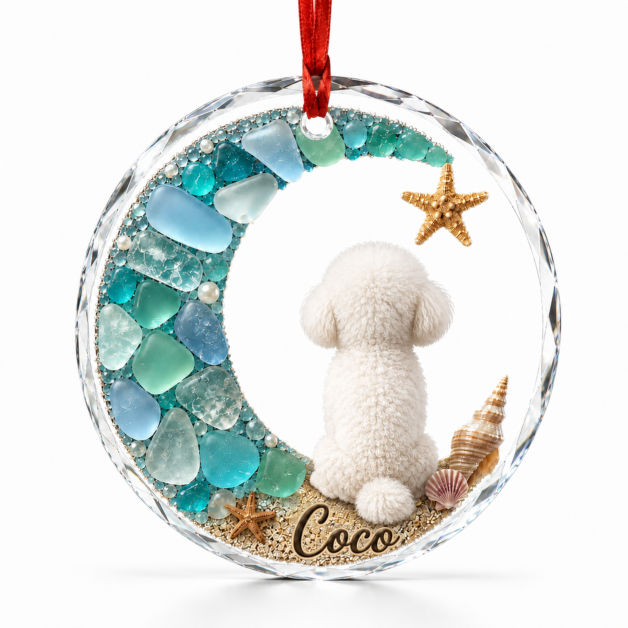 Bichon Seashell Ornament - Coastal Christmas