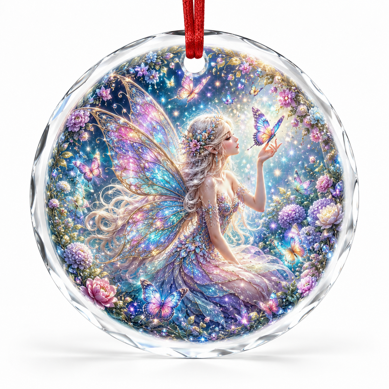 Butterfly Fairy Glass Ornament