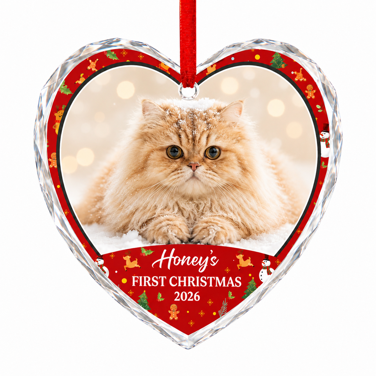 Cat First Christmas Photo Ornament - Heart