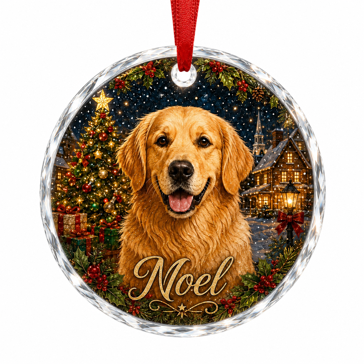 Custom Photo Dog Ornament - Christmas Night