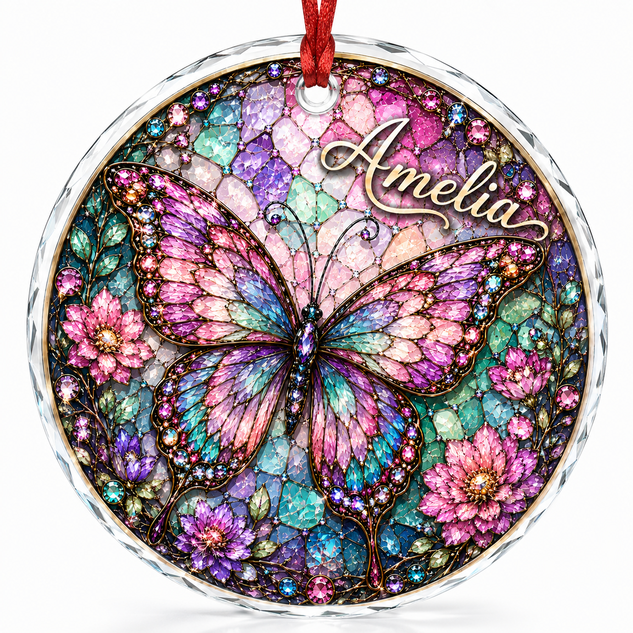 Butterfly Stained Glass Ornament - Personalized